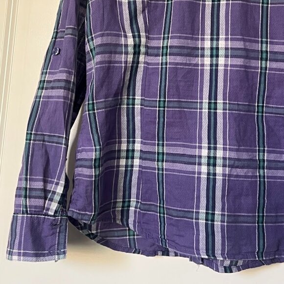 SO Purple Flannel Button Up Long Sleeve Roll Tab Shirt Size XL - Picture 9 of 10